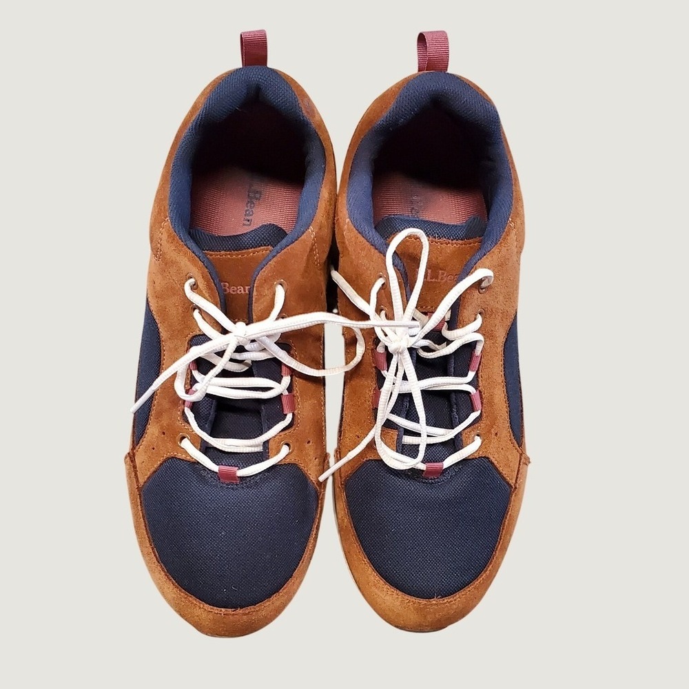 LL Bean Mens 13 Wide Brown Navy Suede Mesh Walking Shoes 505865 Sneaker - Picture 2 of 8